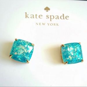 Kate Spade Square Glitter Stud Earrings- turquoise, bag included